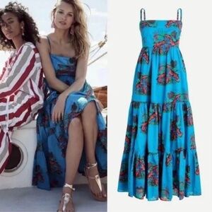 NWT J .Crew Tiered Ultramarine Blue/ Lobster Maxi Dress